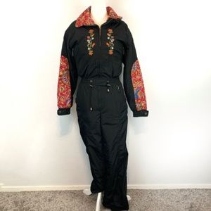 Vintage Embroidered One Piece Ski / Snow Suit